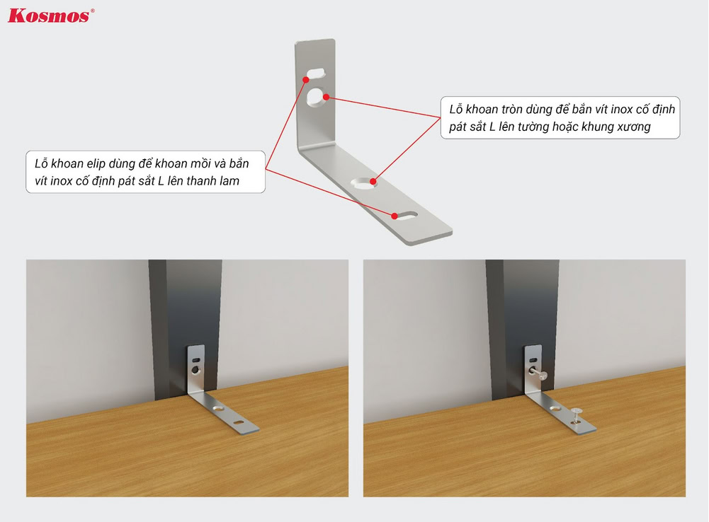 Trên 1 pát sắt L có 2 lỗ khoan tròn và 2 lỗ khoan elip