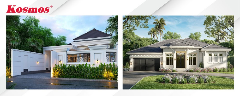 Ứng dụng phong cách tân cổ điển vào công trình mái Nhật 1 tầng 4 phòng ngủ Ứng dụng phong cách tân cổ điển vào công trình mái Nhật 1 tầng 4 phòng ngủ