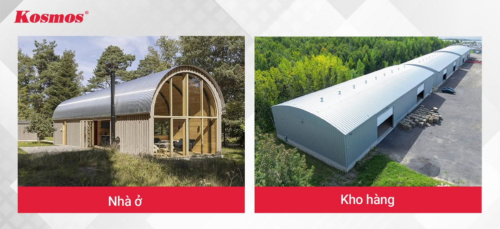 Ứng dụng tôn vòm ốp mái nhà ở và kho hàng Ứng dụng tôn vòm ốp mái nhà ở và kho hàng