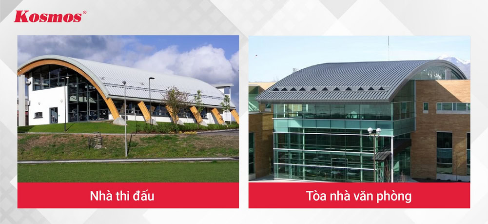 Ứng dụng tôn vòm ốp mái nhà thi đấu và cao ốc văn phòng Ứng dụng tôn vòm ốp mái nhà thi đấu và cao ốc văn phòng