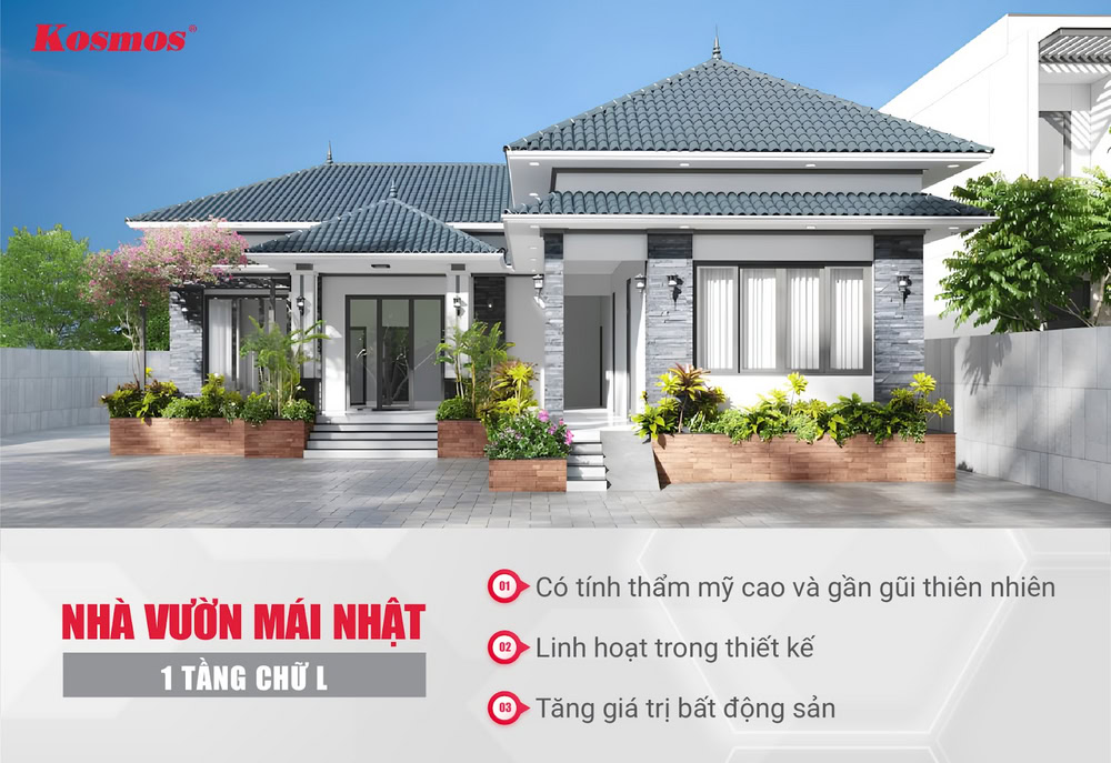 Ưu điểm của nhà vườn mái Nhật 1 tầng chữ L