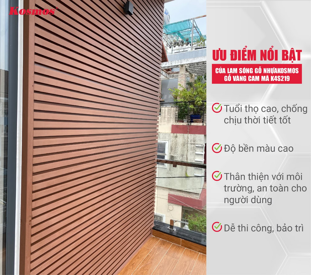 Ưu điểm nổi bật của lam sóng gỗ nhựa Kosmos gỗ vàng cam mã K4S219X3M/2.2M
