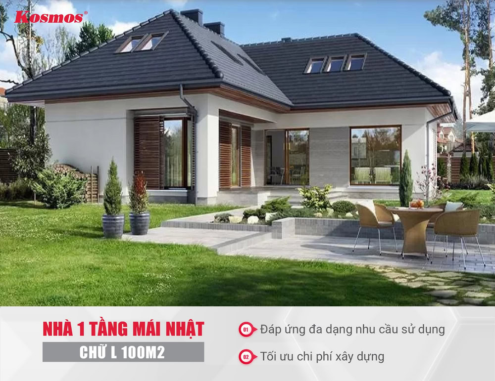 Ưu điểm nổi bật của nhà 1 tầng mái Nhật chữ L 100m2