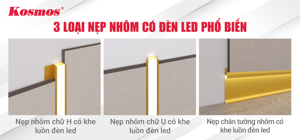 3 loại nẹp nhôm có đèn led phổ biến