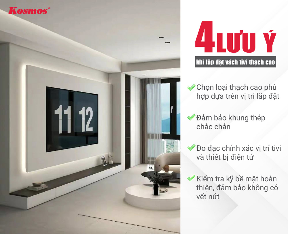 4 lưu ý quan trọng khi lắp đặt vách tivi thạch cao