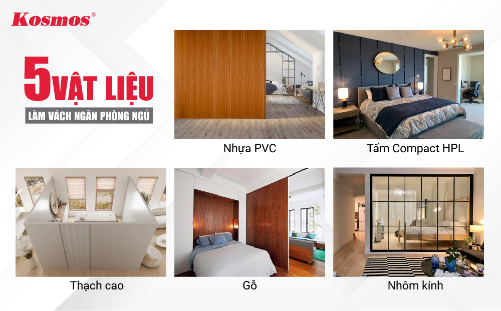 5 vật liệu phổ biến được dùng làm vách ngăn phòng ngủ