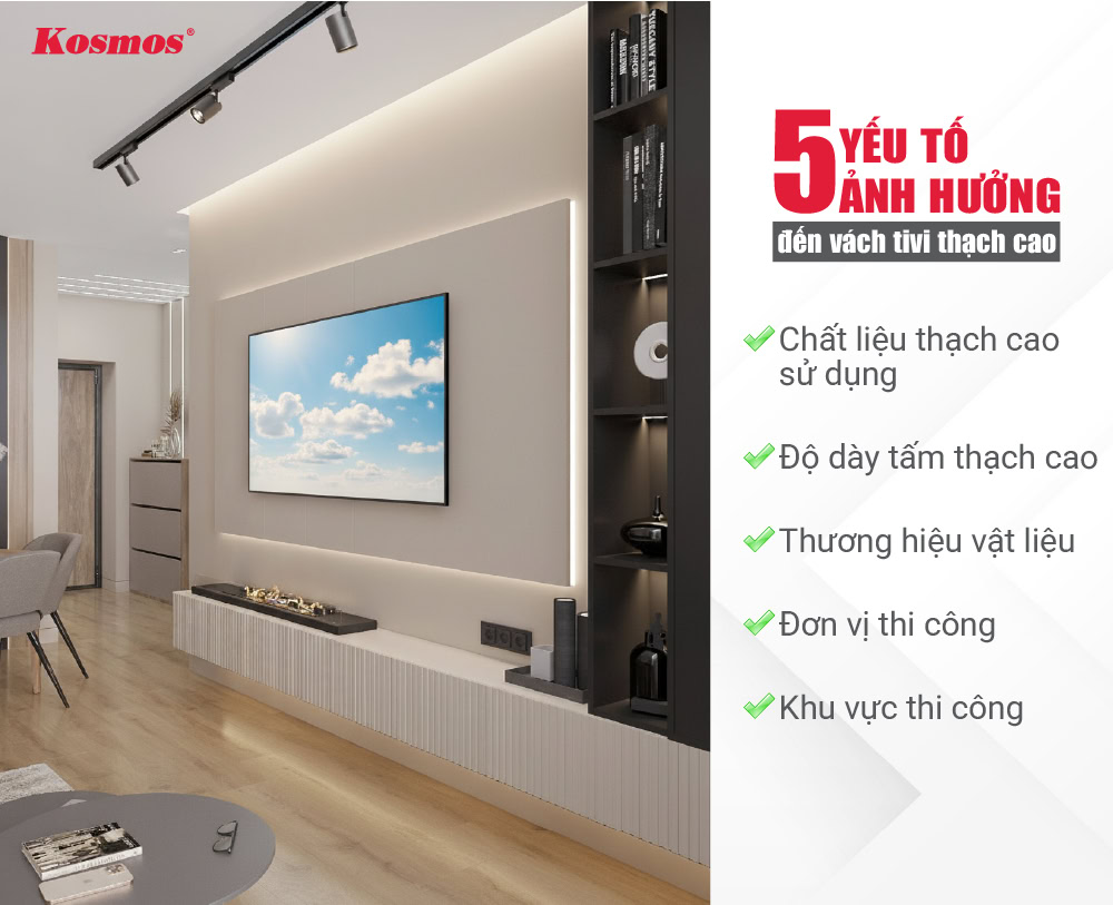 5 yếu tố chính tác động đến giá vách tivi bằng thạch cao