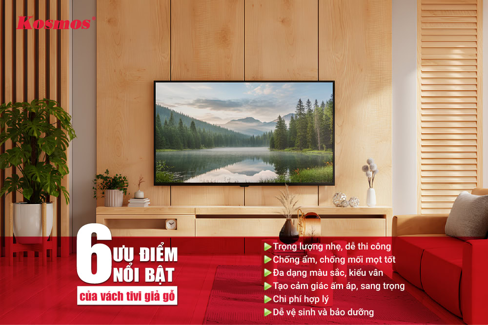 6 lợi ích nổi bật khi sử dụng vách tivi giả vân gỗ