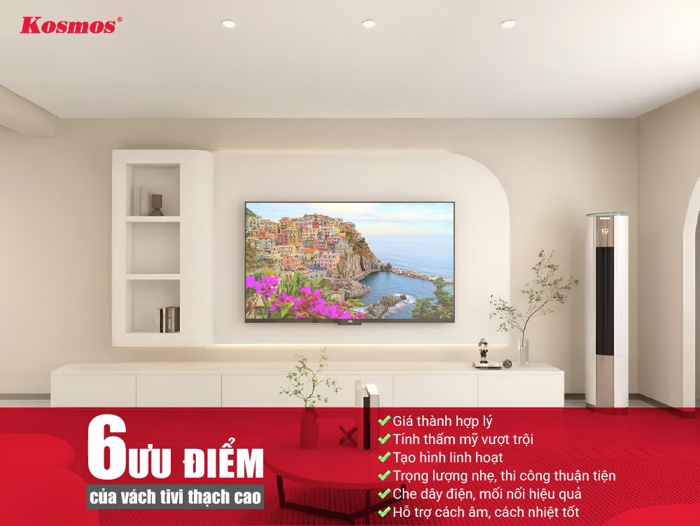 6 ưu điểm nổi bật của vách tivi làm từ thạch cao