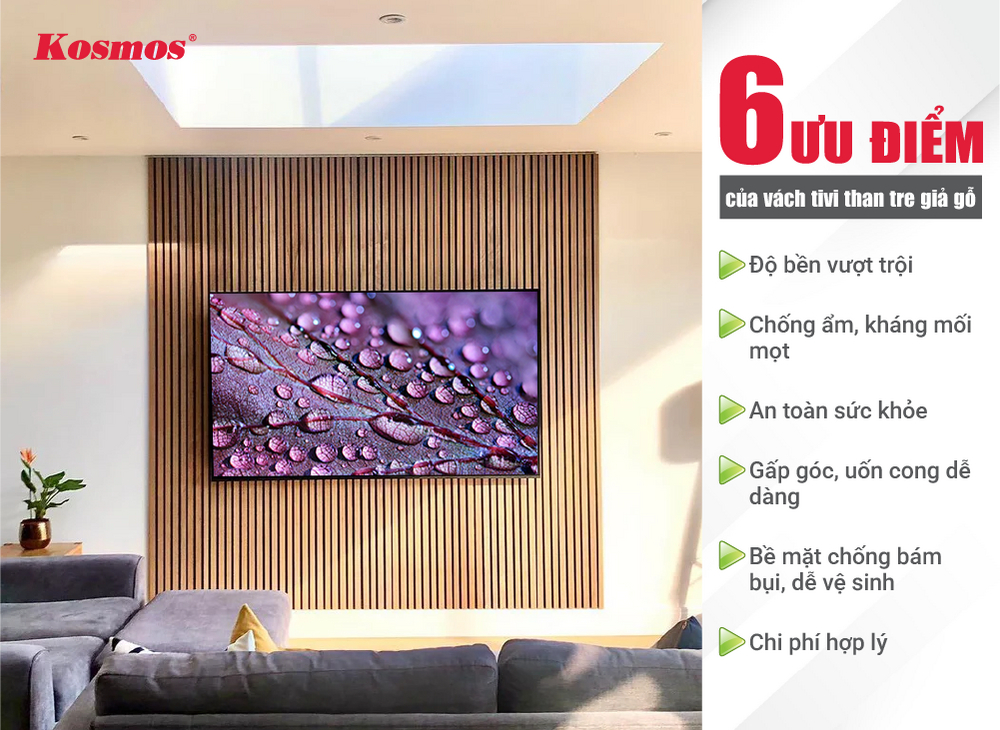 6 ưu thế vượt trội của vách tivi than tre giả gỗ