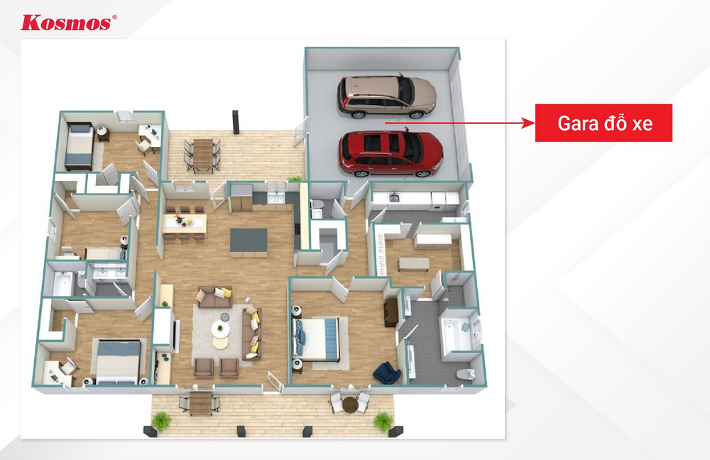 Bản vẽ nhà cấp 4 có 3 phòng ngủ và gara đỗ xe Bản vẽ nhà cấp 4 có 3 phòng ngủ và gara đỗ xe