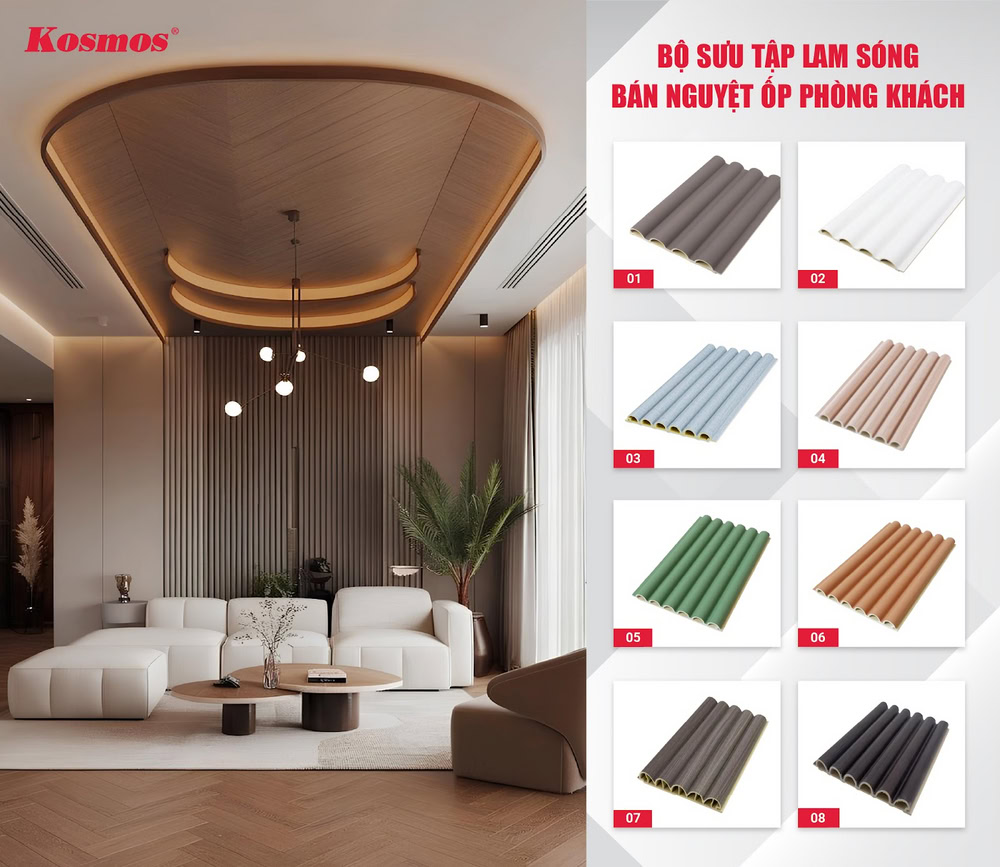 Bộ sưu tập Lam Sóng bán nguyệt ốp phòng khách