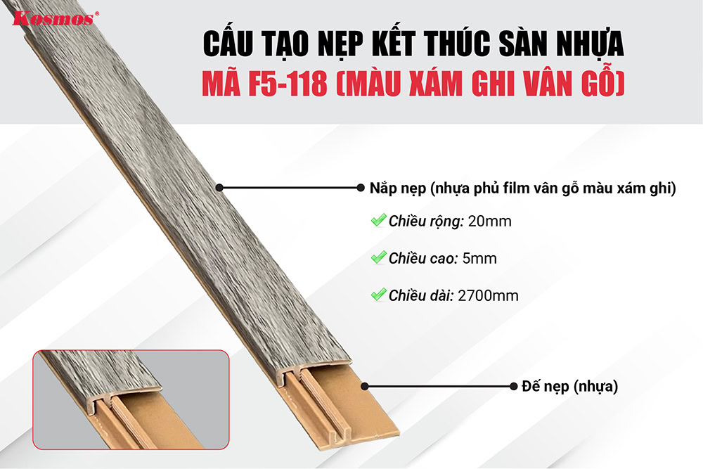 Cấu tạo nẹp kết thúc sàn nhựa mã F5-118