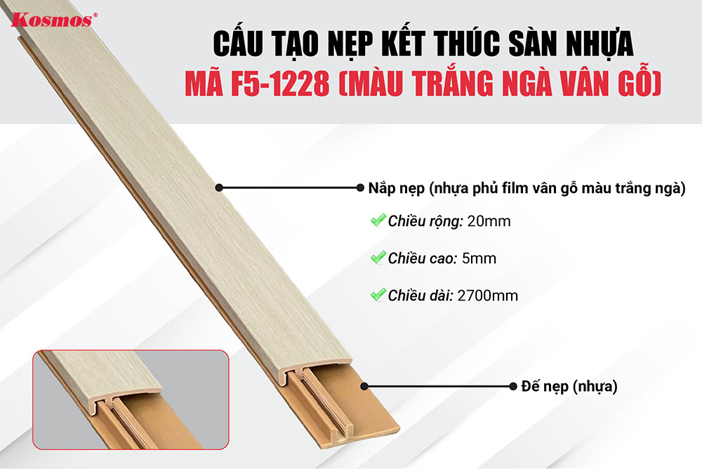 Cấu tạo nẹp kết thúc sàn nhựa mã F5-1228 Cấu tạo nẹp kết thúc sàn nhựa mã F5-1228