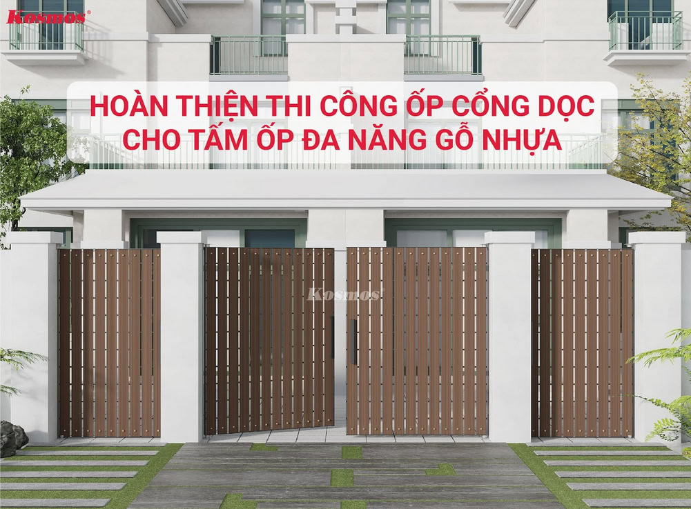 Công trình hoàn thiện ốp cổng dọc bằng tấm ốp đa năng gỗ nhựa bắn vít