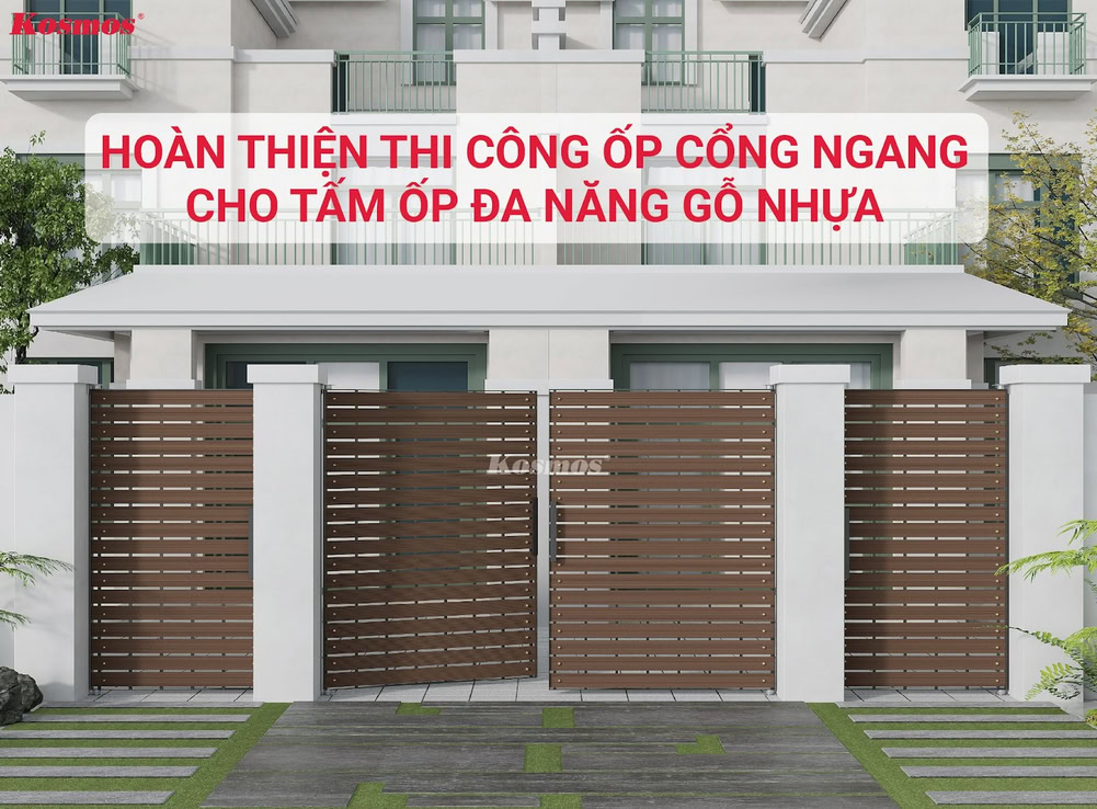 Công trình hoàn thiện ốp cổng ngang bằng tấm ốp đa năng gỗ nhựa bắn vít
