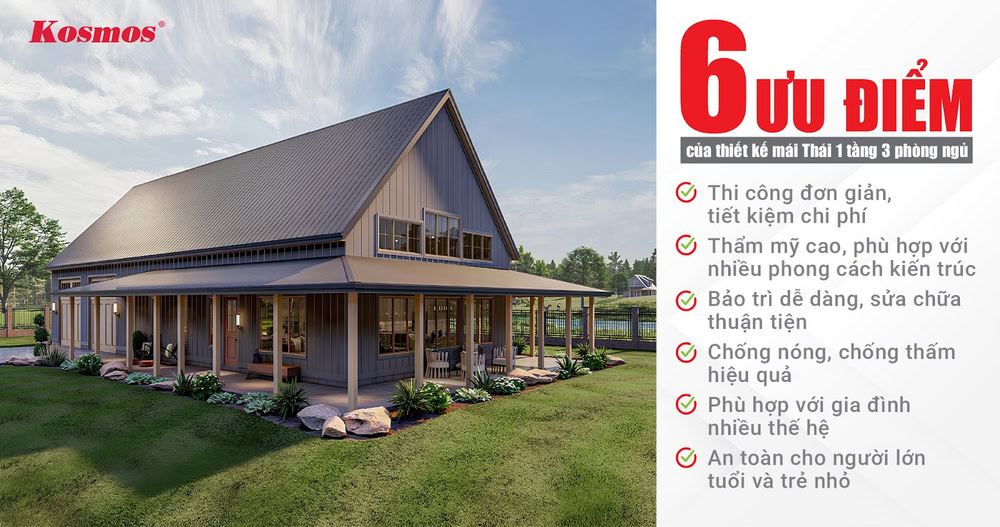 Công trình mái Thái 3 phòng ngủ 1 tầng có 6 ưu điểm lớn Công trình mái Thái 3 phòng ngủ 1 tầng có 6 ưu điểm lớn