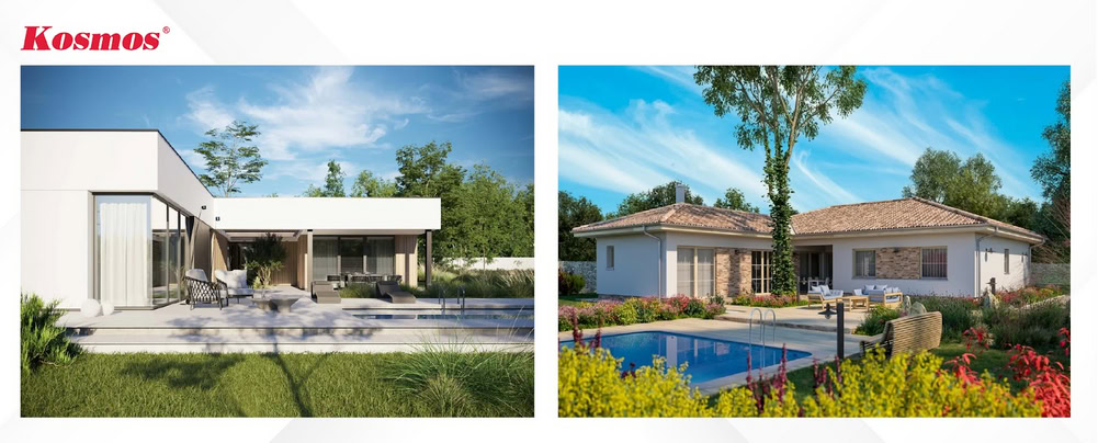 Công trình nhà ở 1 tầng hình chữ L thịnh hành