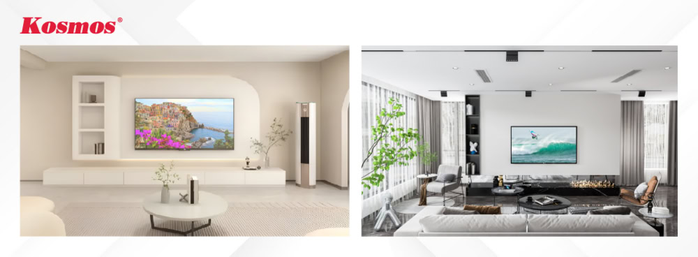 Công trình phòng khách lắp vách tivi thạch cao kết hợp tủ trang trí đẹp