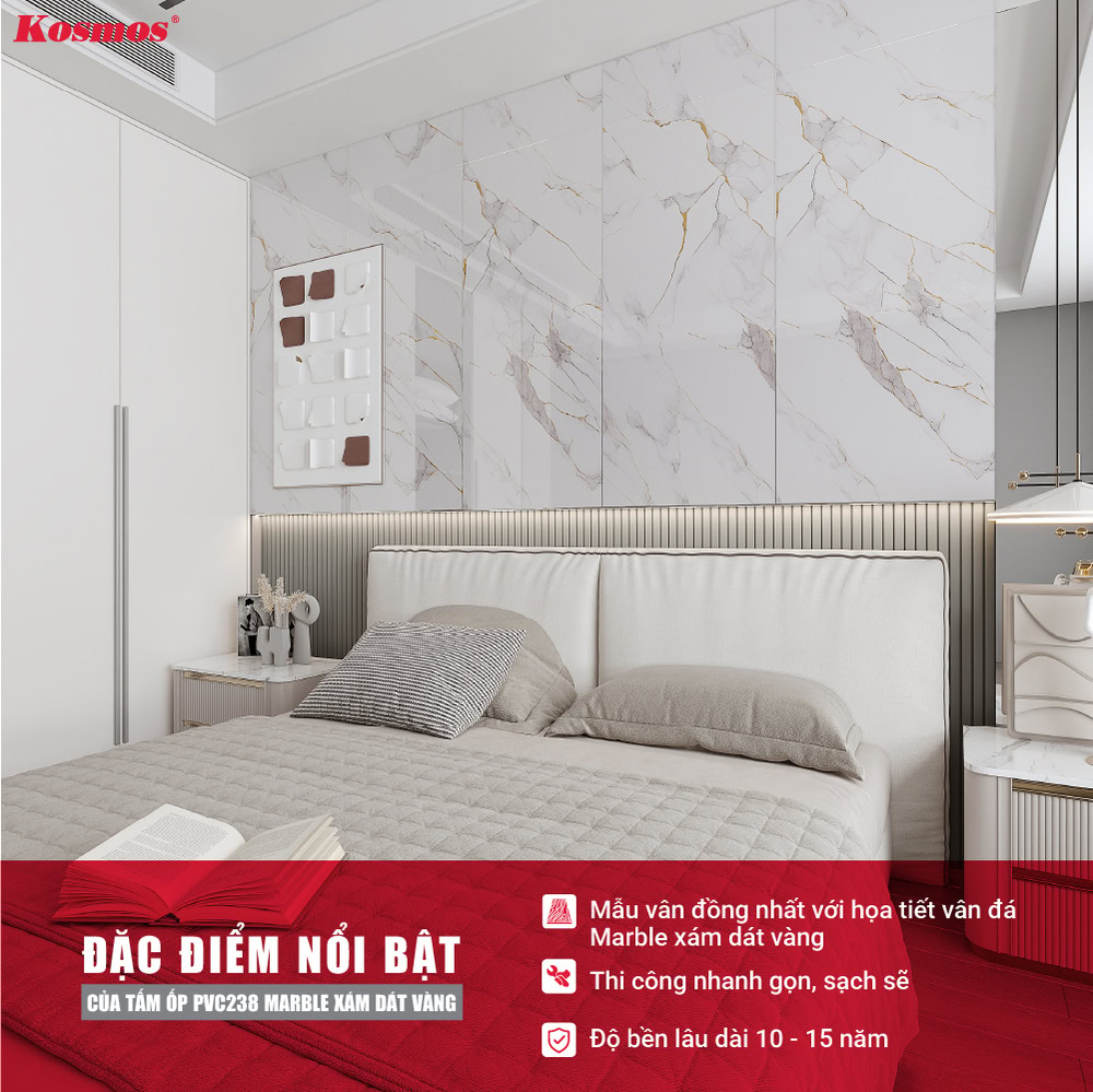 Đặc điểm nổi bật của tấm ốp PVC238 Marble xám dát vàng
