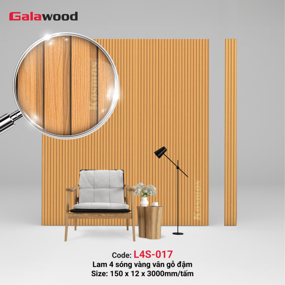 Lam 4 sóng Galawood L4S-017 vàng vân gỗ đậm