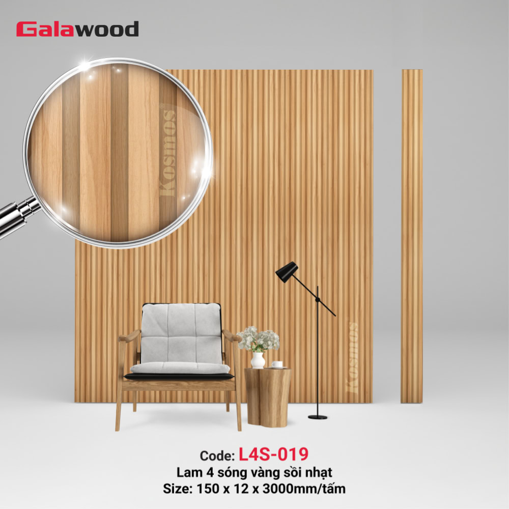 Lam 4 sóng Galawood L4S-019 vàng sồi nhạt