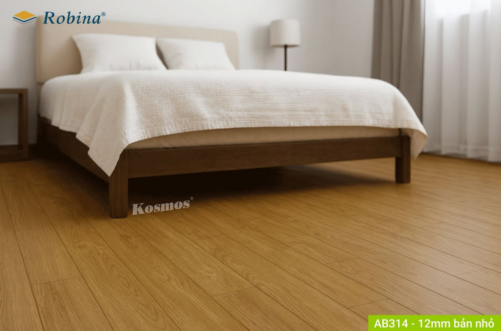 Hình ứng dụng sàn gỗ Robina 12mm bản nhỏ mã AB314