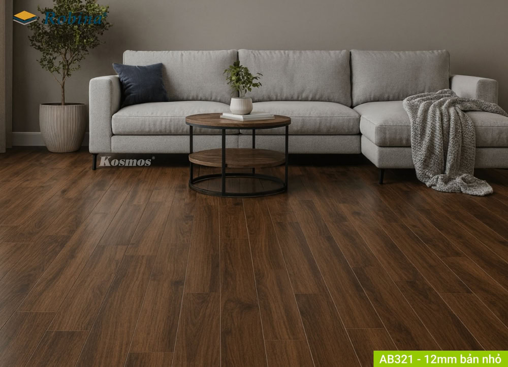 Hình ứng dụng sàn gỗ Robina 12mm bản nhỏ mã AB321
