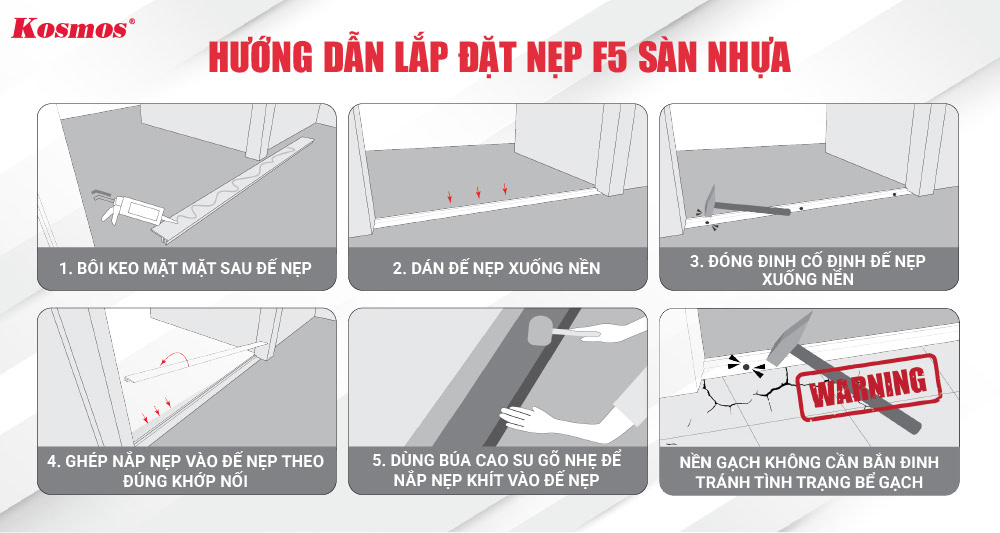 Hướng dẫn lắp đặt nẹp F5 sàn nhựa Hướng dẫn lắp đặt nẹp F5 sàn nhựa