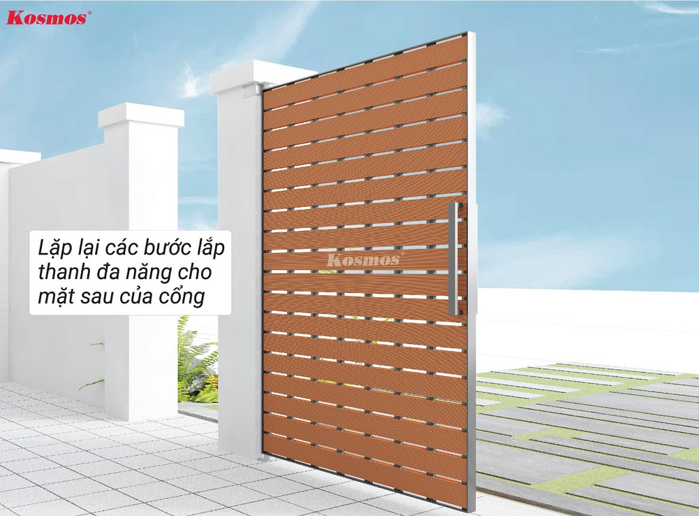 Lặp lại các bước lắp tấm ốp tương tự với mặt sau của cổng