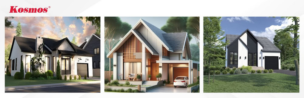 Mẫu biệt thự 1 tầng mái dốc Thái có gara để xe Mẫu biệt thự 1 tầng mái dốc Thái có gara để xe