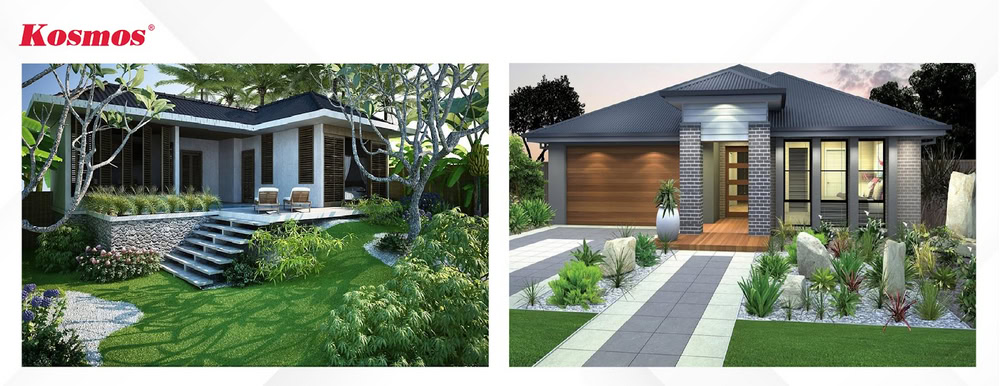 Mẫu nhà ở 1 tầng có sân vườn tươi xanh ngoài trời