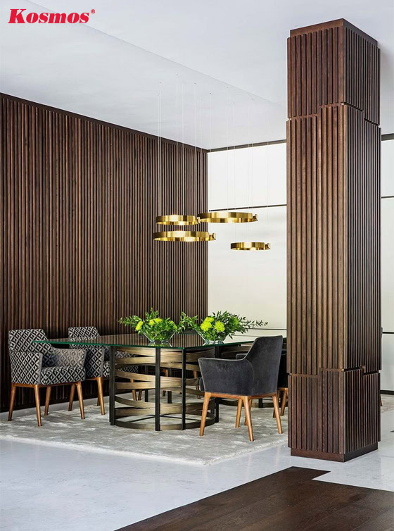 Mẫu ốp cột nhà từ tấm lam sóng nâu gỗ