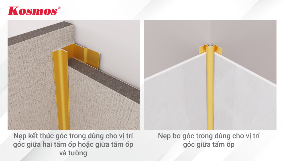 Nẹp góc trong bằng nhôm dùng để tạo điểm giao mềm mại