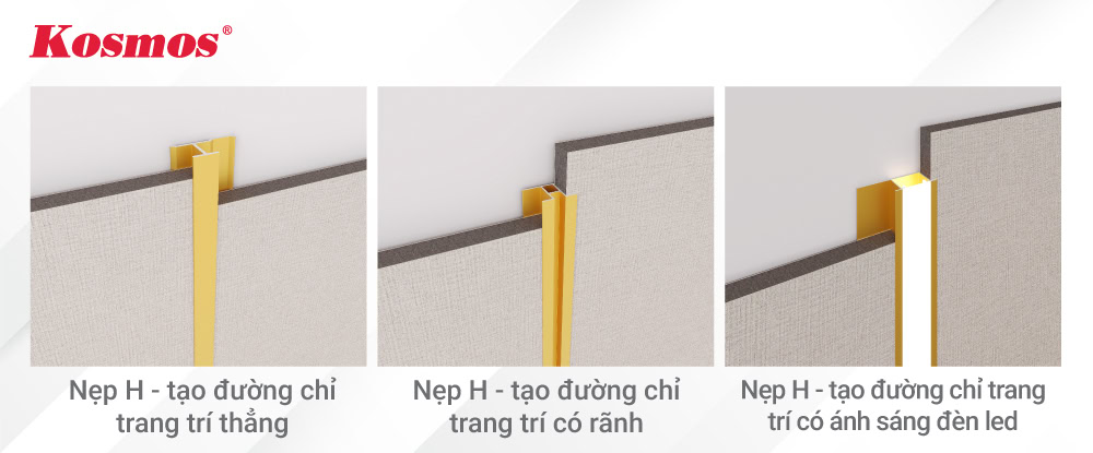 Nẹp H nhôm giúp liên kết chặt chẽ hai tấm ốp và tăng tính thẩm mỹ cho khe nối.