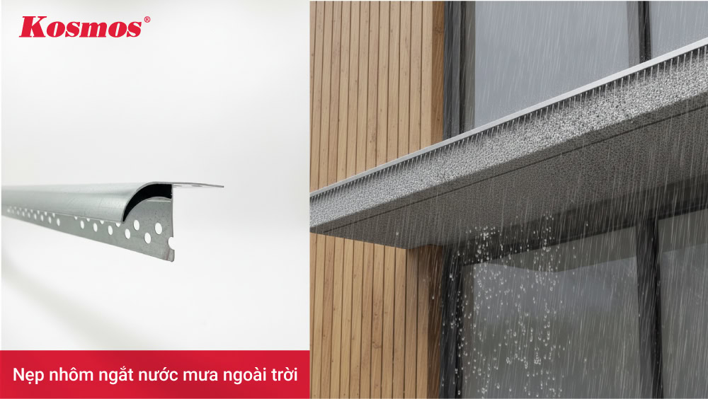 Nẹp nhôm ngắt nước mưa ngoài trời