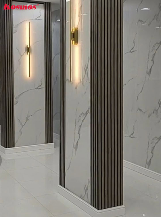 Ốp cột nhựa giả đá kết hợp lam sóng