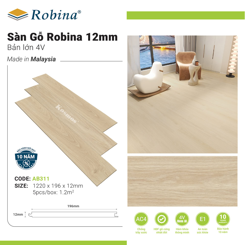 Sàn gỗ Robina 12mm bản lớn AB311 (Rossini French Oak)