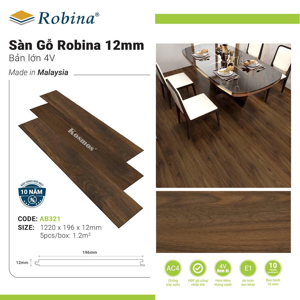 Sàn gỗ Robina 12mm bản lớn AB321 (Caramelo Walnut) Sàn gỗ Robina 12mm bản lớn AB321 (Caramelo Walnut)