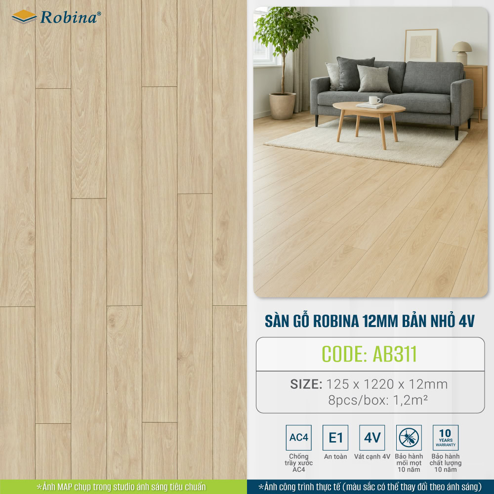 Hình ứng dụng sàn gỗ Robina AB311 Vàng sồi nhạt Hình ứng dụng sàn gỗ Robina AB311 Vàng sồi nhạt