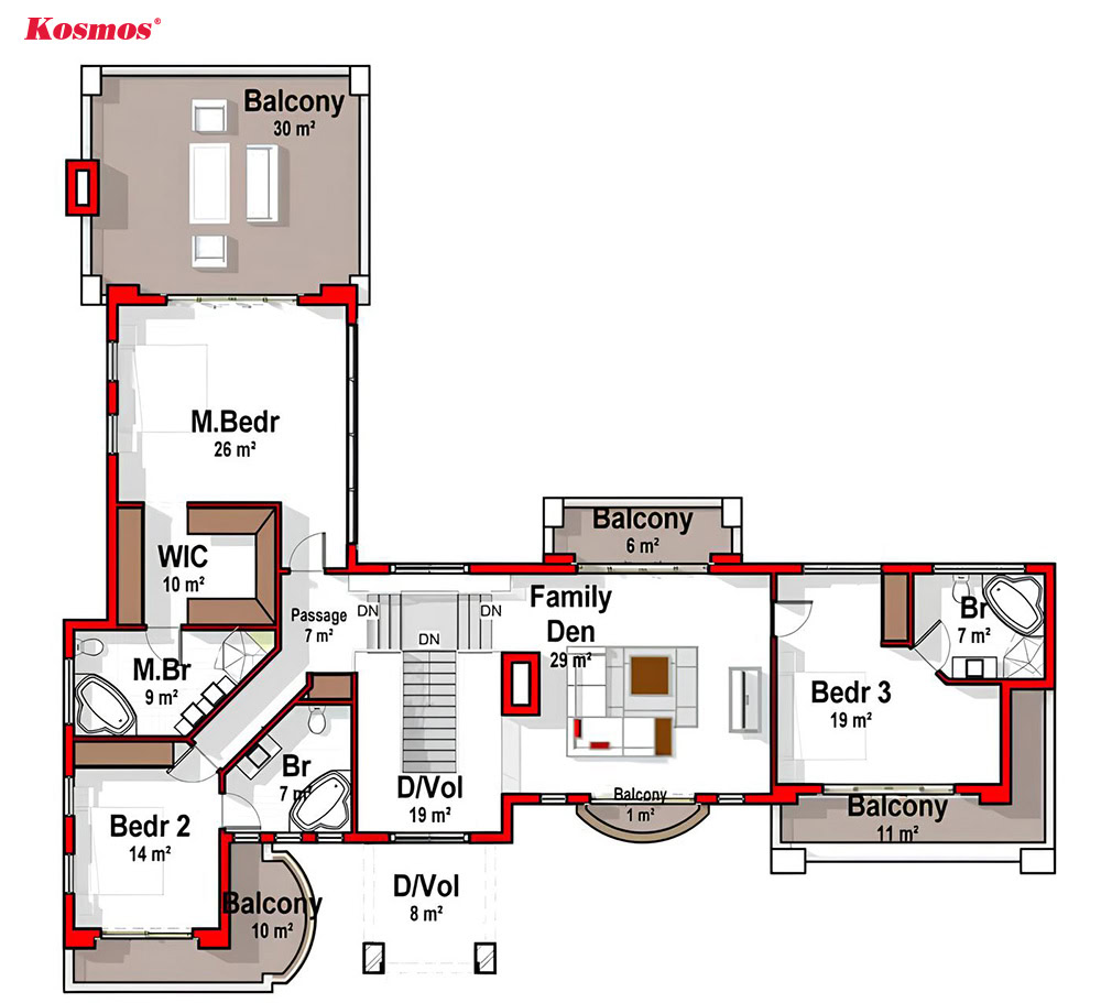 Sơ đồ nhà mái Thái 1 tầng hình chữ L với 3 phòng ngủ Sơ đồ nhà mái Thái 1 tầng hình chữ L với 3 phòng ngủ