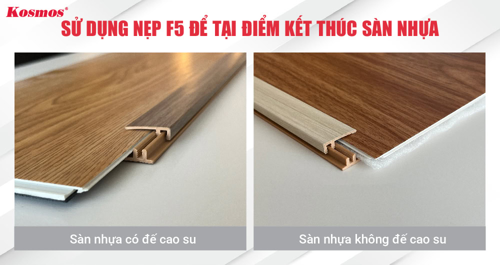 Sử dụng nẹp F5 tại điểm kết thúc sàn nhựa Sử dụng nẹp F5 tại điểm kết thúc sàn nhựa