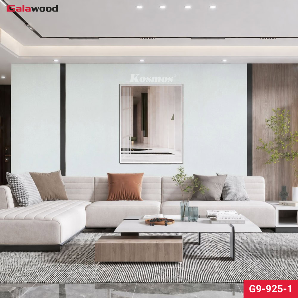 Tấm ốp Nano 9mm SPC vân vải trắng dùng trong phòng khách