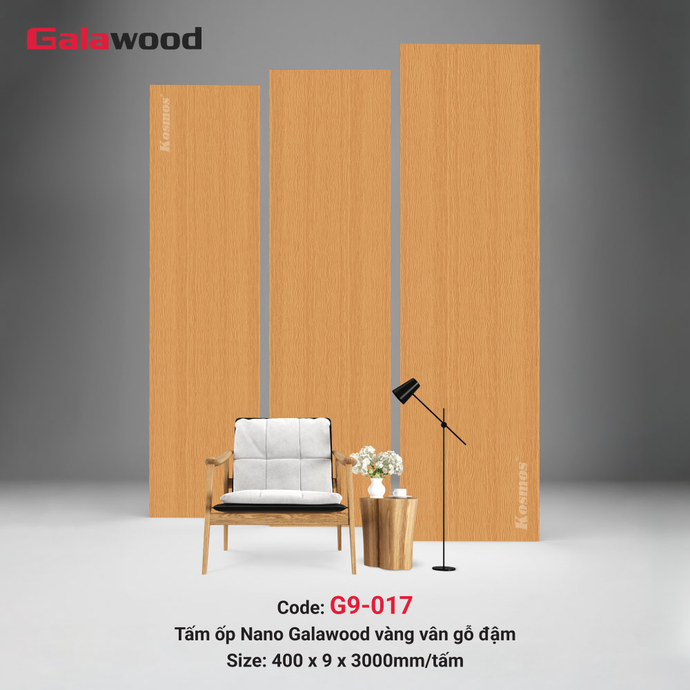 Tấm ốp Nano Galawood G9-017 vàng vân gỗ đậm
