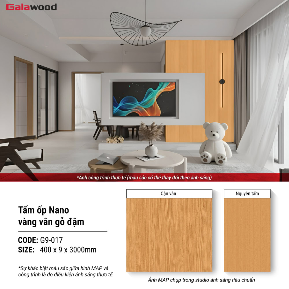 Tấm nhựa Nano Galawood G9-017 nâng cao thẩm mỹ không gian nội thất Tấm nhựa Nano Galawood G9-017 nâng cao thẩm mỹ không gian nội thất