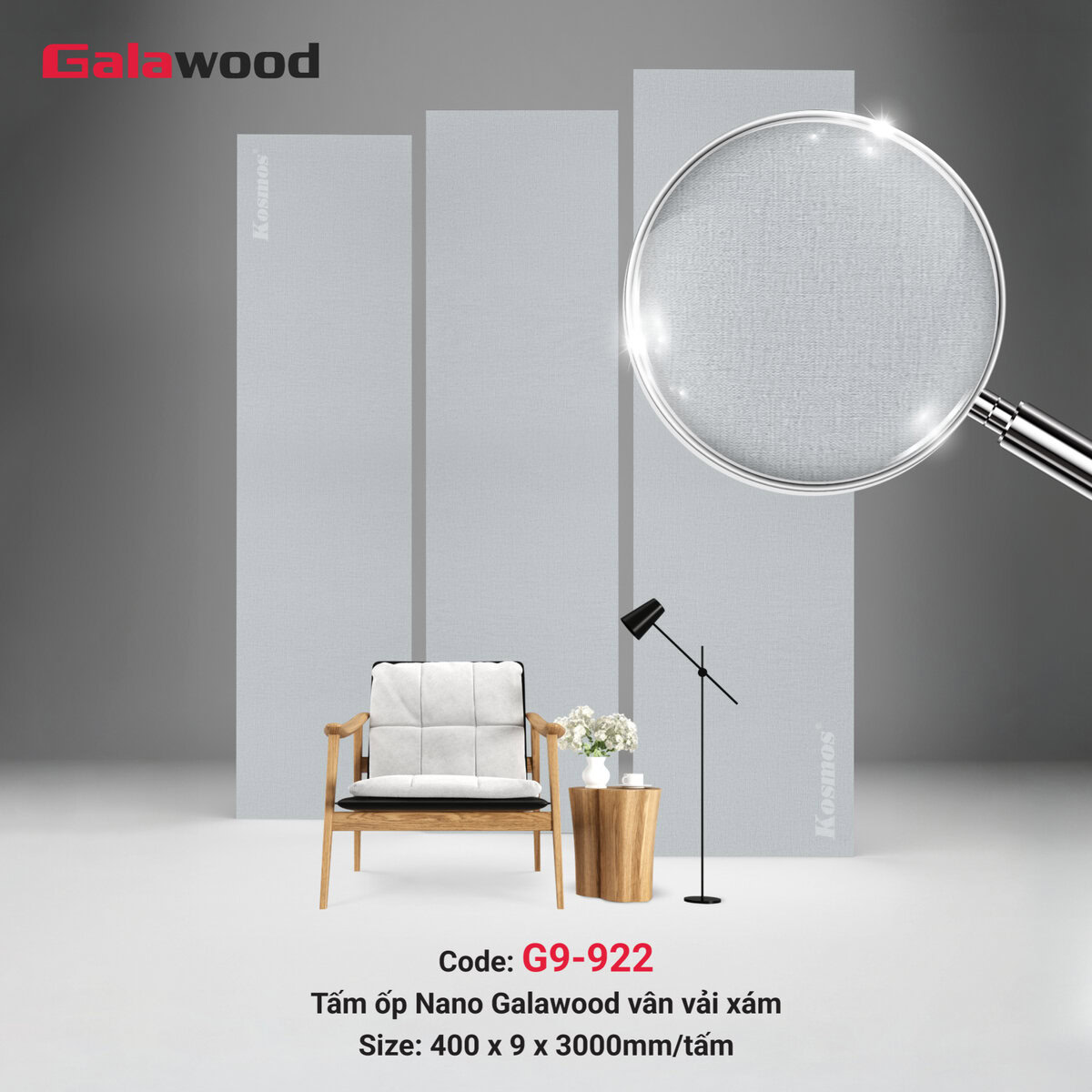 Tấm ốp Nano Galawood G9-922 vân vải xám