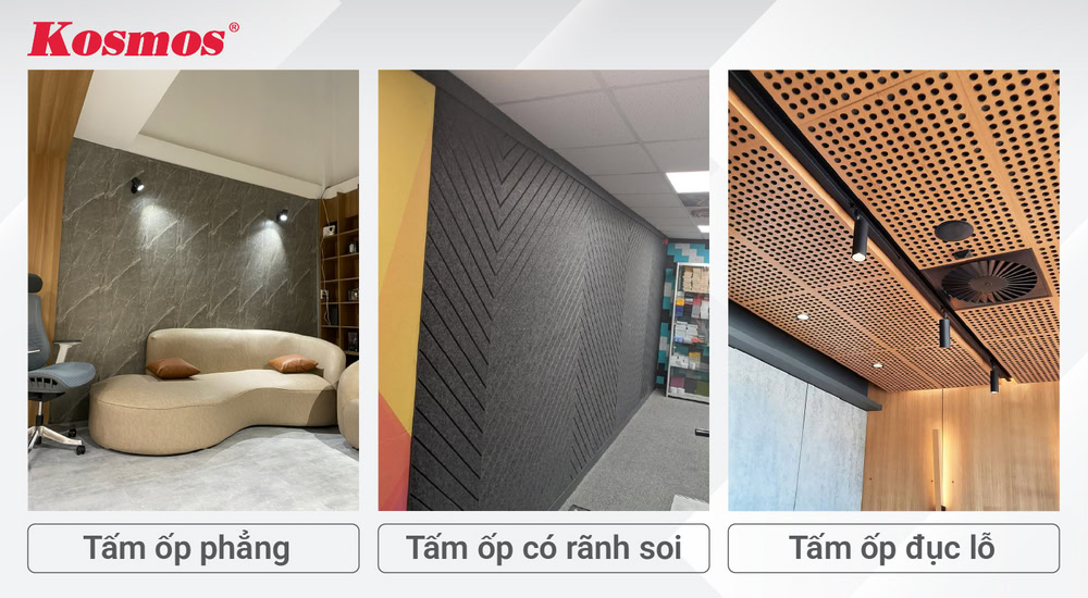 Tấm tiêu âm có đa dạng thiết kế phẳng, rãnh soi, đục lỗ Tấm tiêu âm có đa dạng thiết kế phẳng, rãnh soi, đục lỗ