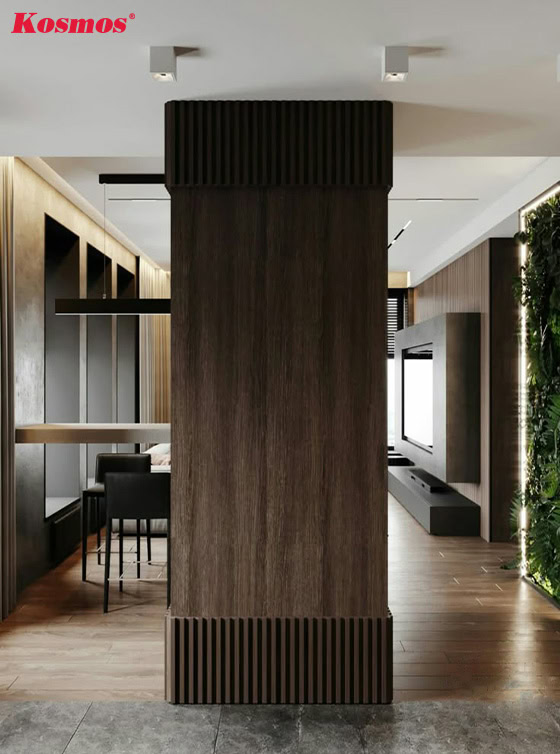 Tạo điểm nhấn cột nhà với tấm ốp nhựa màu nâu gỗ