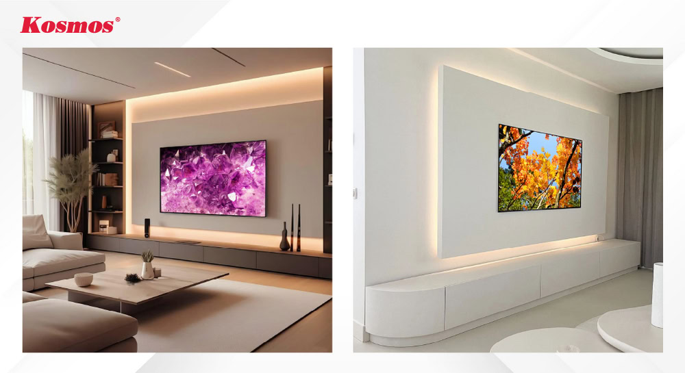 Thiết kế vách tivi thạch cao tích hợp đèn LED khéo léo