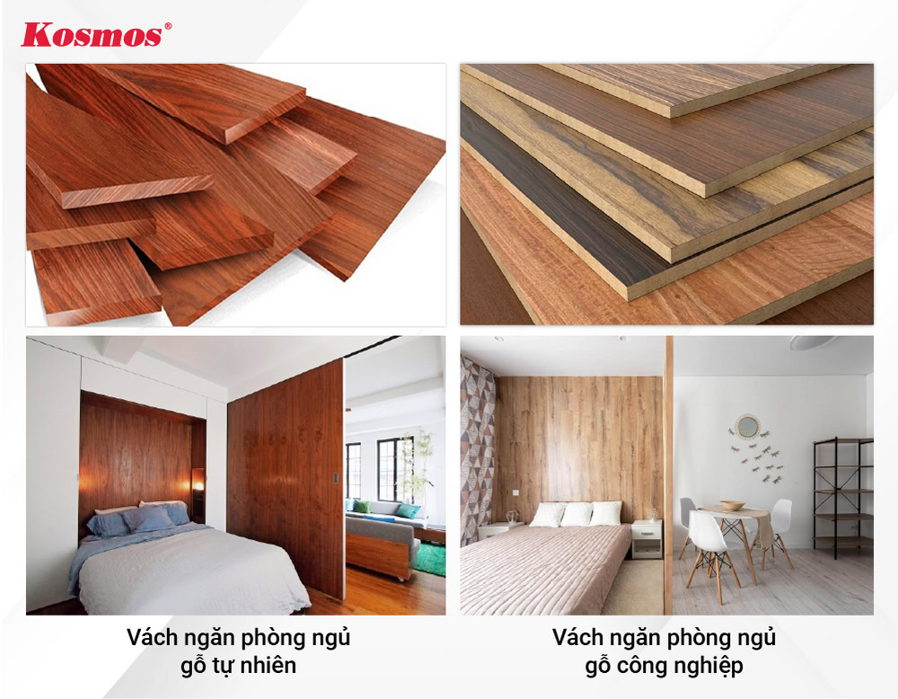 Vách ngăn phòng ngủ gỗ có 2 phân loại gồm gỗ tự nhiên và gỗ công nghiệp